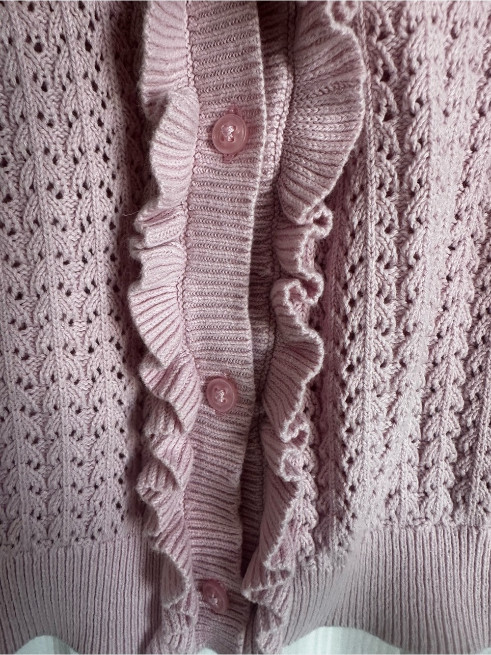 Girl Orchid Pink Pointelle Ruffle Cardigan by Janie and Jack Size 3T Dusty Pink - Picture 5 of 5